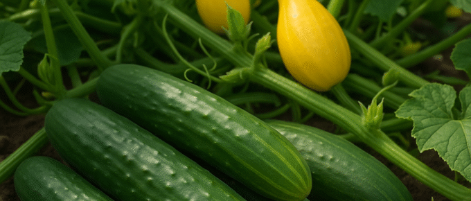 Fresh cucumber and squash